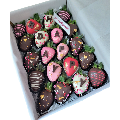 20pcs CUPID'S ARROW x LOVE Pink Design Chocolate Strawberries Gift Box (Custom Wording)